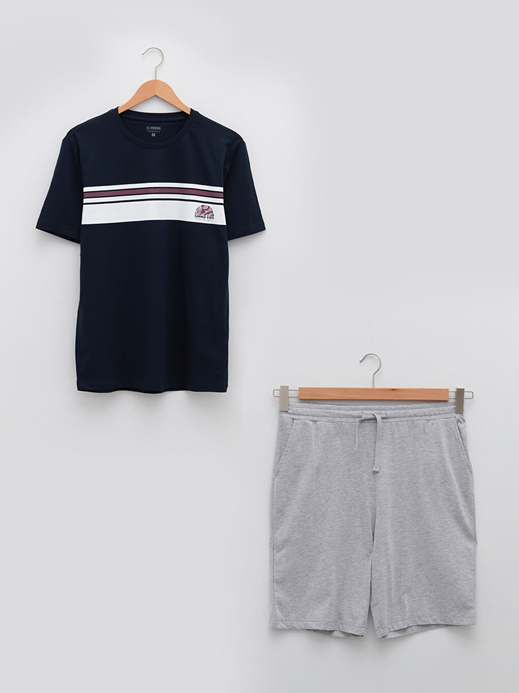 Gri Standart Kalıp Erkek Şortlu Pijama Takımı-5