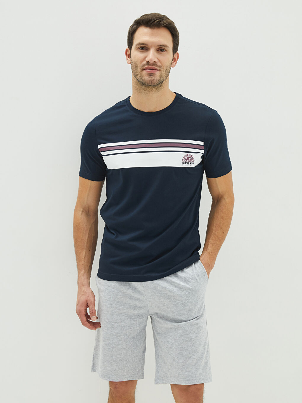 Gri Standart Kalıp Erkek Şortlu Pijama Takımı-1