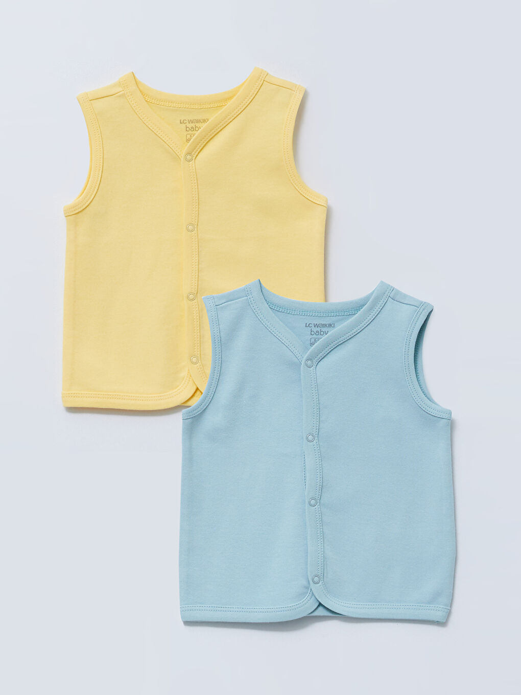 Mavi V Yaka Basic Pamuklu Erkek Bebek Yelek 2'li-0