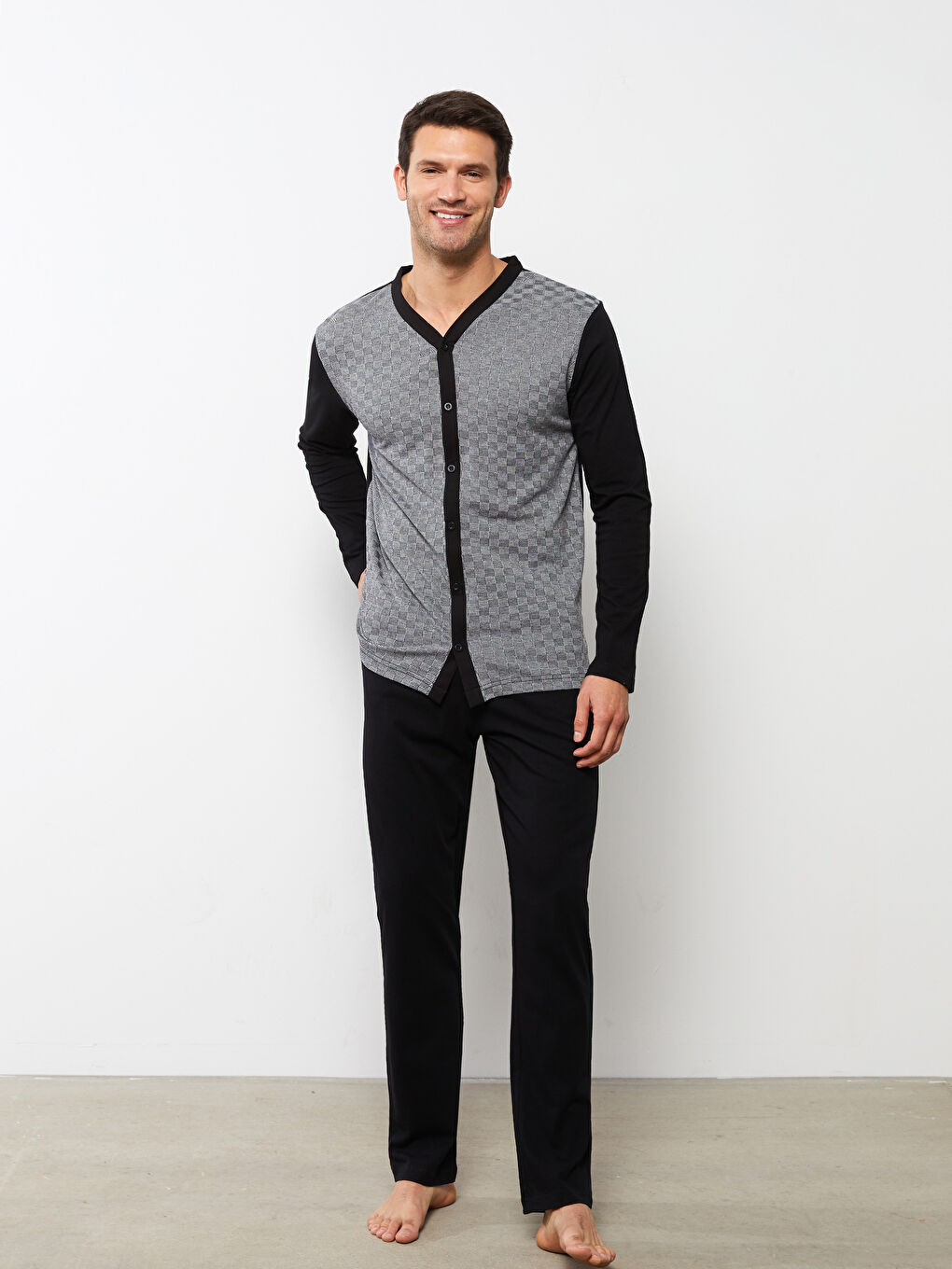 Siyah Standart Kalıp Erkek Pijama Takımı-1
