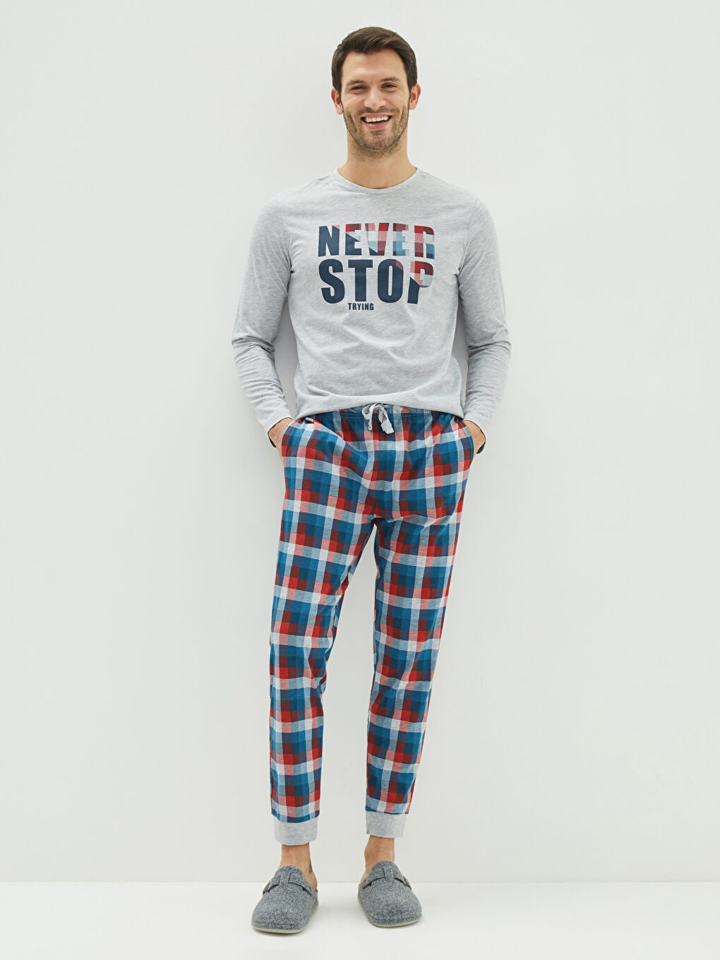 Lacivert Standart Kalıp Baskılı Pamuklu Erkek Pijama Takımı-2