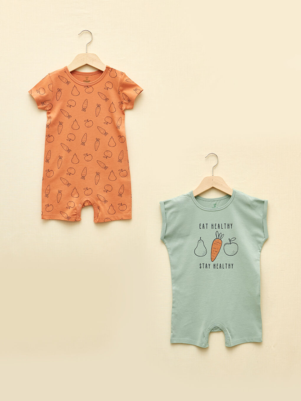 LCW baby Crew Neck Short Sleeve Printed Baby Boy Rompers 2 Pack -S25053Z1-RYZ