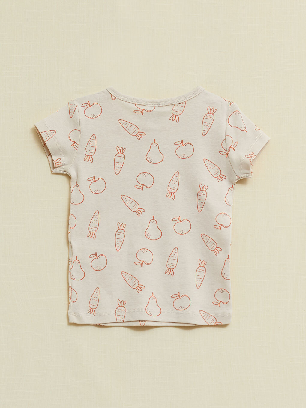 Bej Bisiklet Yaka Kısa Kol Baskılı Pamuklu Erkek Bebek Pijama Takımı-3