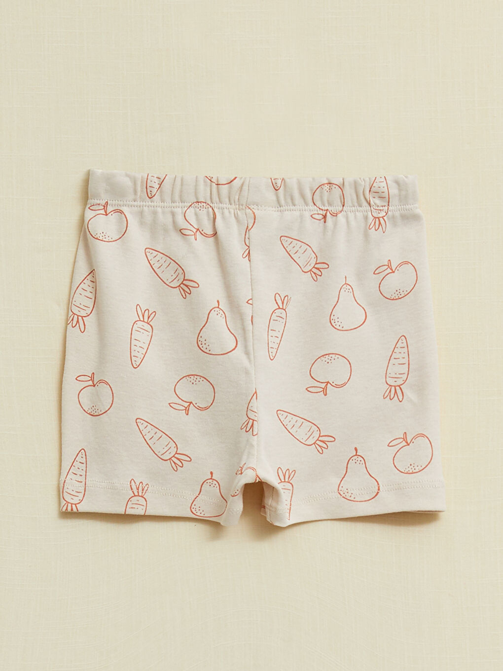 Bej Bisiklet Yaka Kısa Kol Baskılı Pamuklu Erkek Bebek Pijama Takımı-4