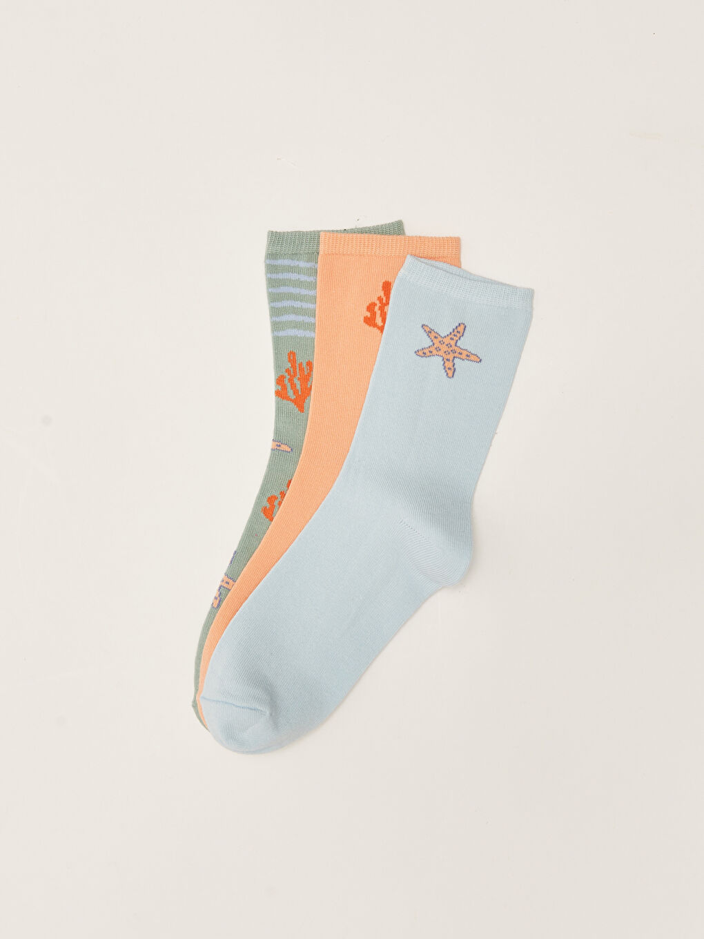 Yeşil Desenli Kadın Soket Çorap 3'lü