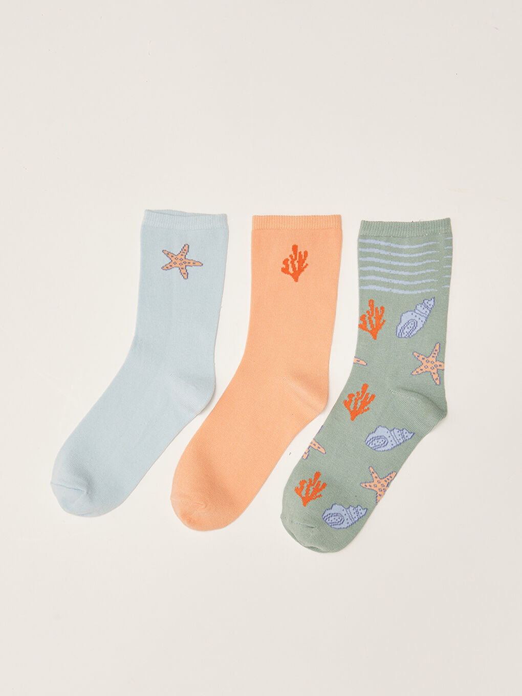 Yeşil Desenli Kadın Soket Çorap 3'lü-1