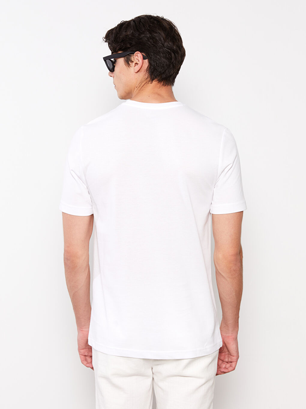 Bej Bisiklet Yaka Kısa Kollu Baskılı Erkek Tişört-4