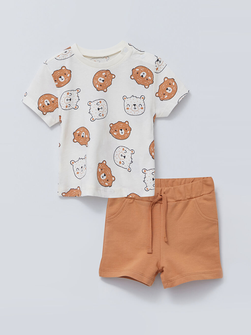 Crew Neck Short Sleeve Printed Cotton Baby Boy T-Shirt and Shorts 2-Piece Set