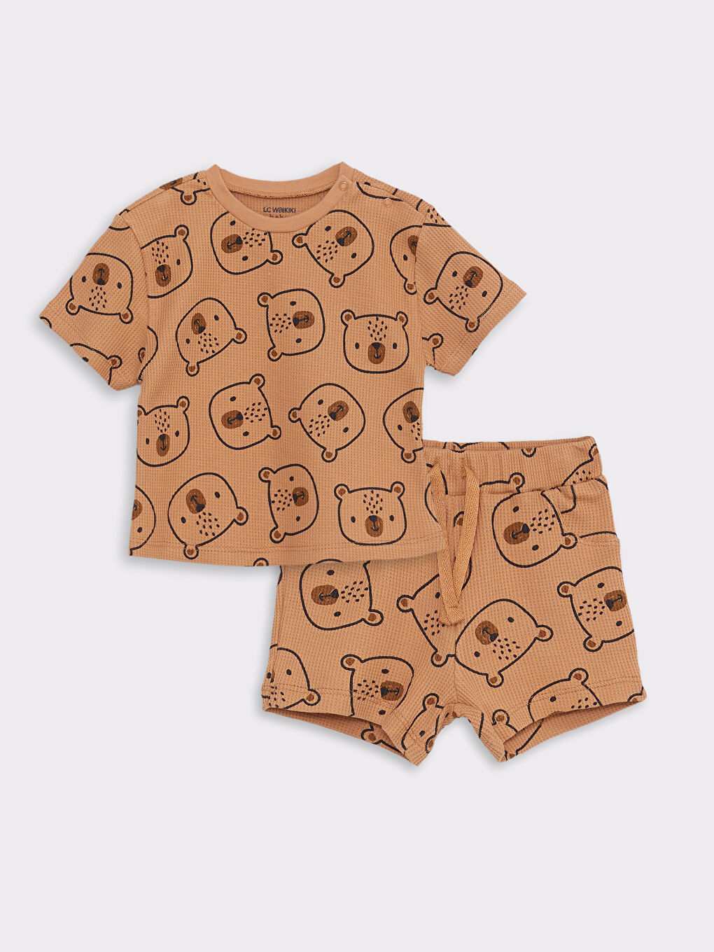 Crew Neck Short Sleeve Printed Cotton Baby Boy T-Shirt and Shorts 2-Piece Set