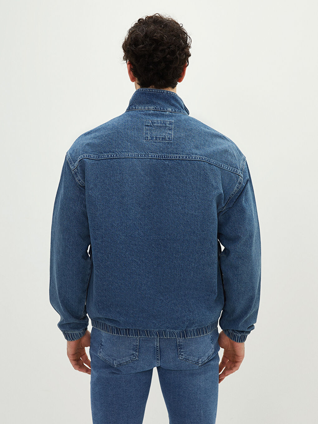 İndigo Rahat Kalıp Dik Yaka Uzun Kollu Erkek Jean Ceket-5