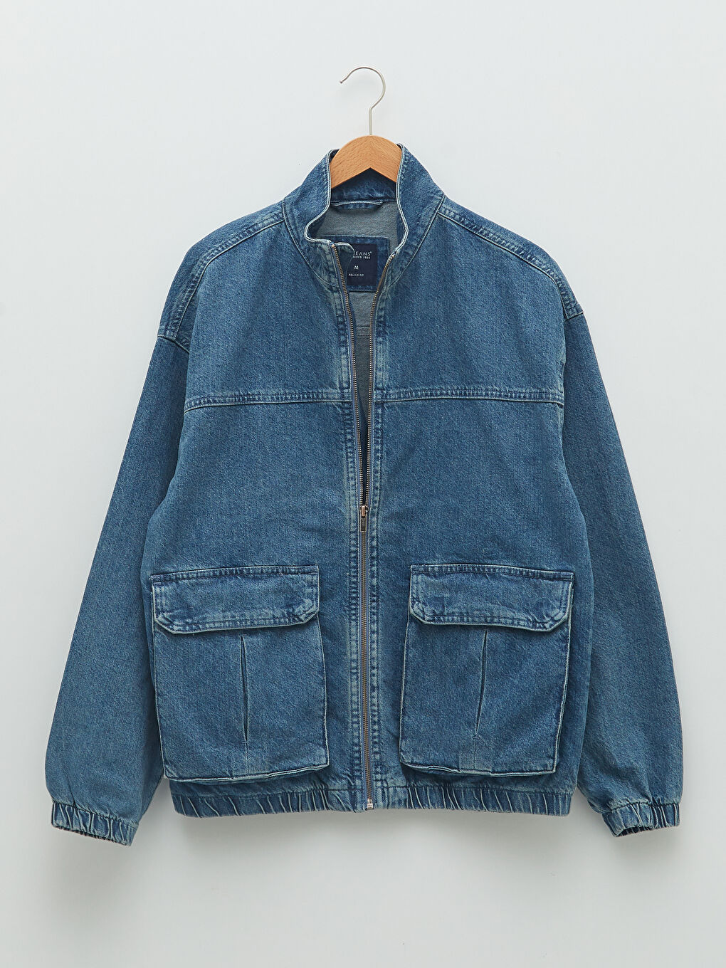 İndigo Rahat Kalıp Dik Yaka Uzun Kollu Erkek Jean Ceket-6