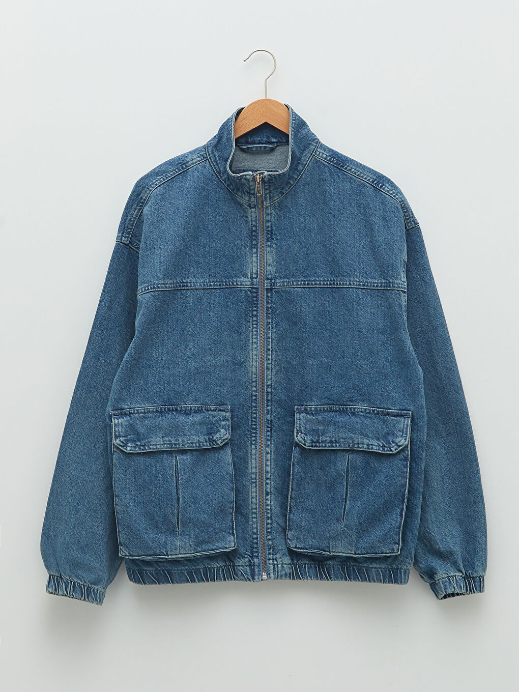 İndigo Rahat Kalıp Dik Yaka Uzun Kollu Erkek Jean Ceket-7