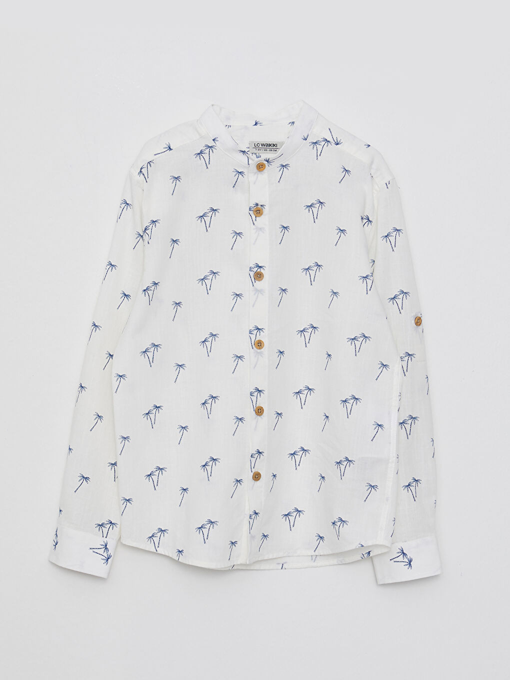 قميص ولد بوبلين مطبوع بكم طويل وياقة الجد