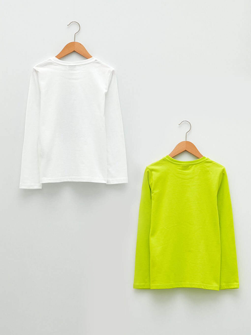 Beyaz Bisiklet Yaka Baskılı Uzun Kollu Erkek Çocuk Tişört 2'li-1