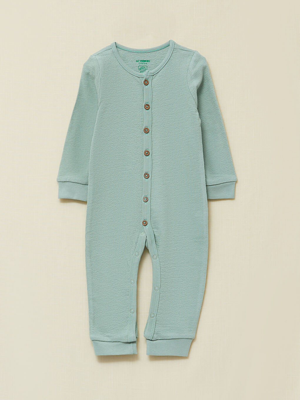 Yeşil Bisiklet Yaka Uzun Kollu Basic Kız Bebek Tulum