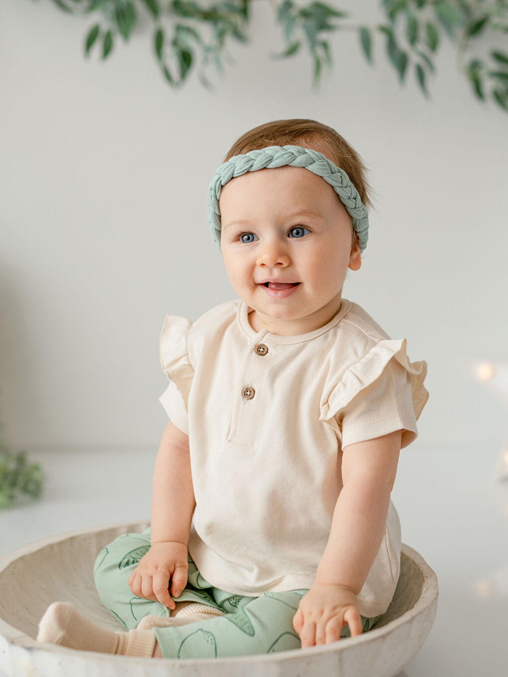 Bej Bisiklet Yaka Kısa Kollu Baskılı Kız Bebek Tişört ve Pantolon 2'li Takım-1