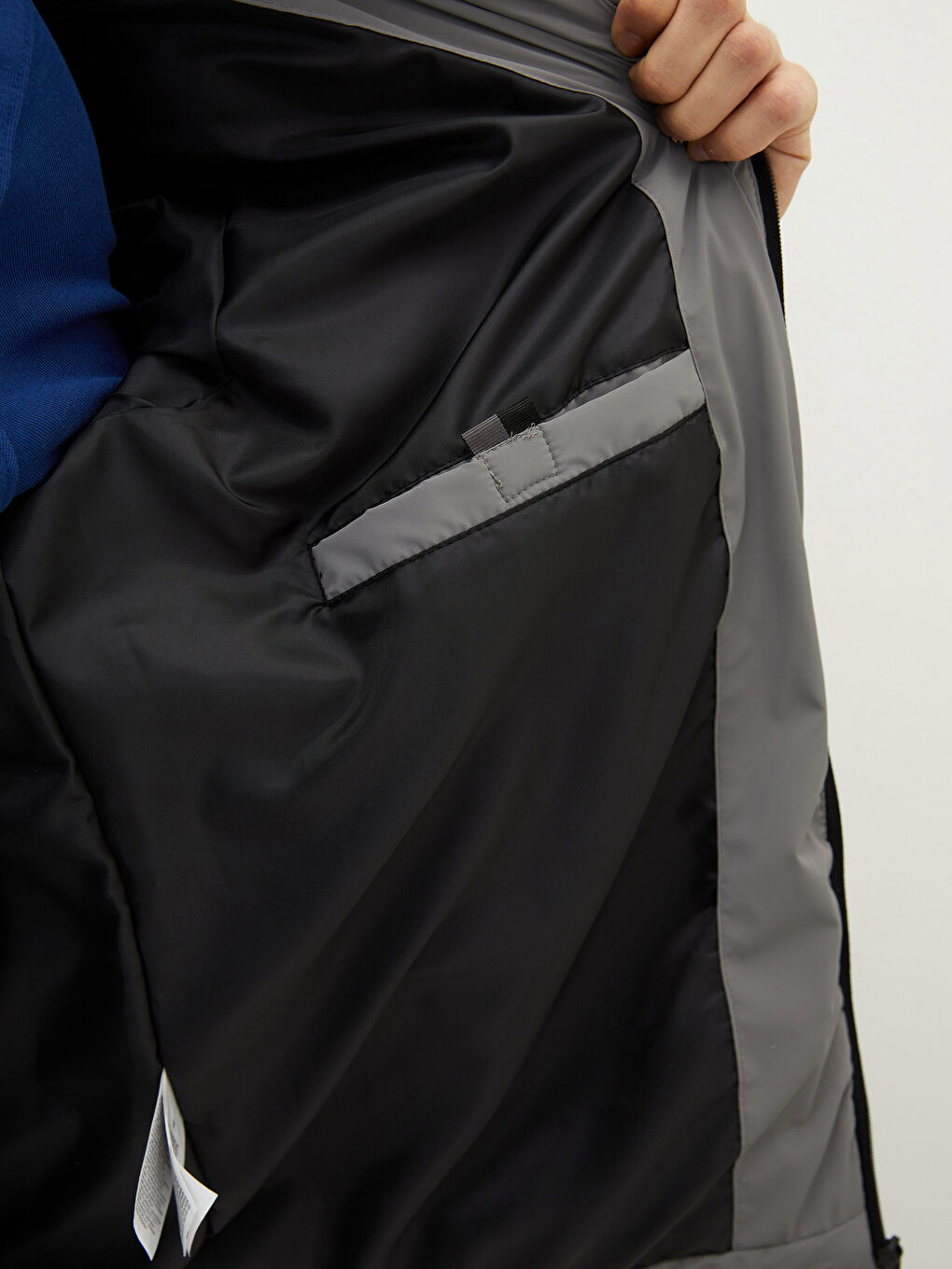 Gri Rahat Kalıp Dik Yaka Erkek Şişme Mont-3