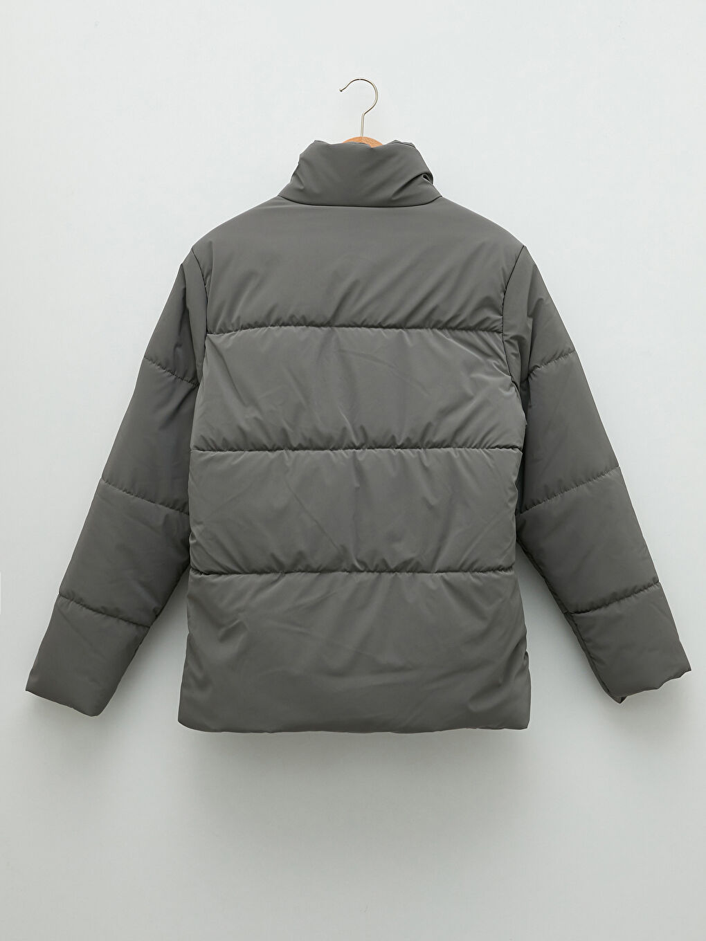 Gri Rahat Kalıp Dik Yaka Erkek Şişme Mont-6