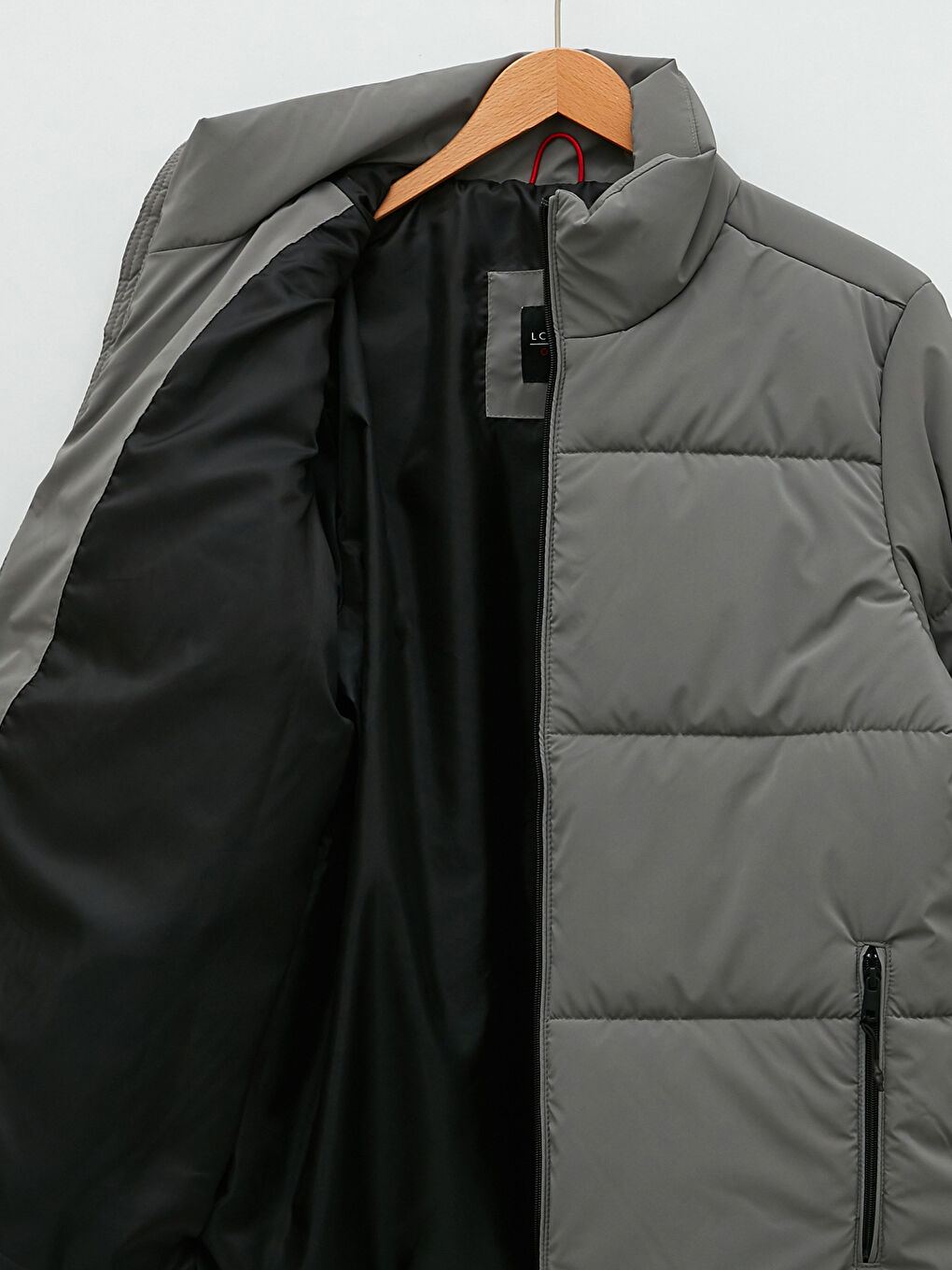 Gri Rahat Kalıp Dik Yaka Erkek Şişme Mont-7