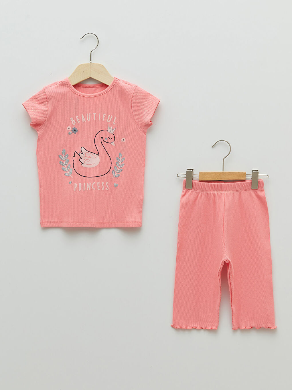 طقم بيجامة قصيرة كم قصير مطبوع قطن بنات صغيرات بياقة دائرية