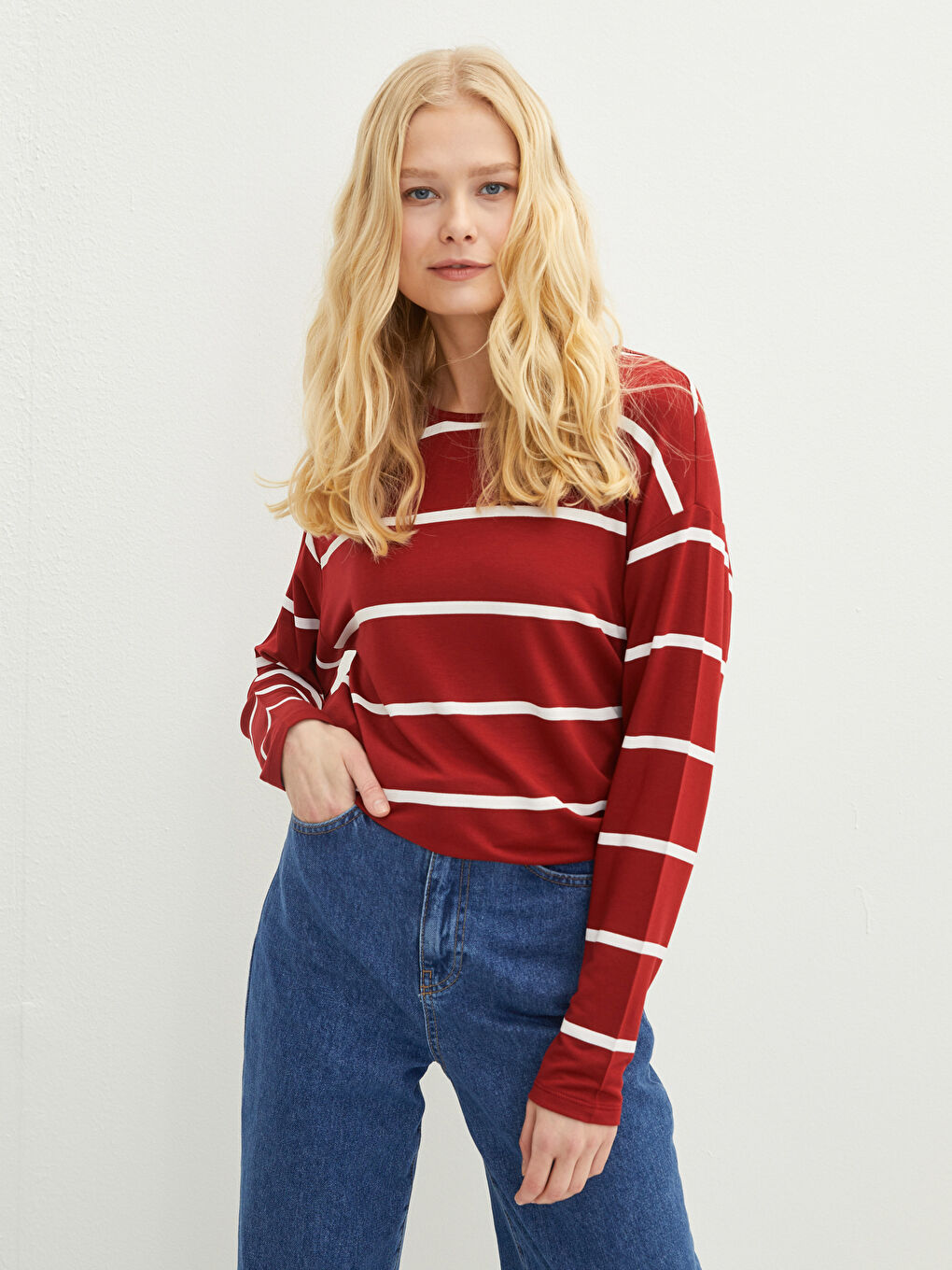 LCWAIKIKI Classic Crew Neck Striped Long Sleeve Women's Sweatshirt Tunic -S25162Z8-HLG