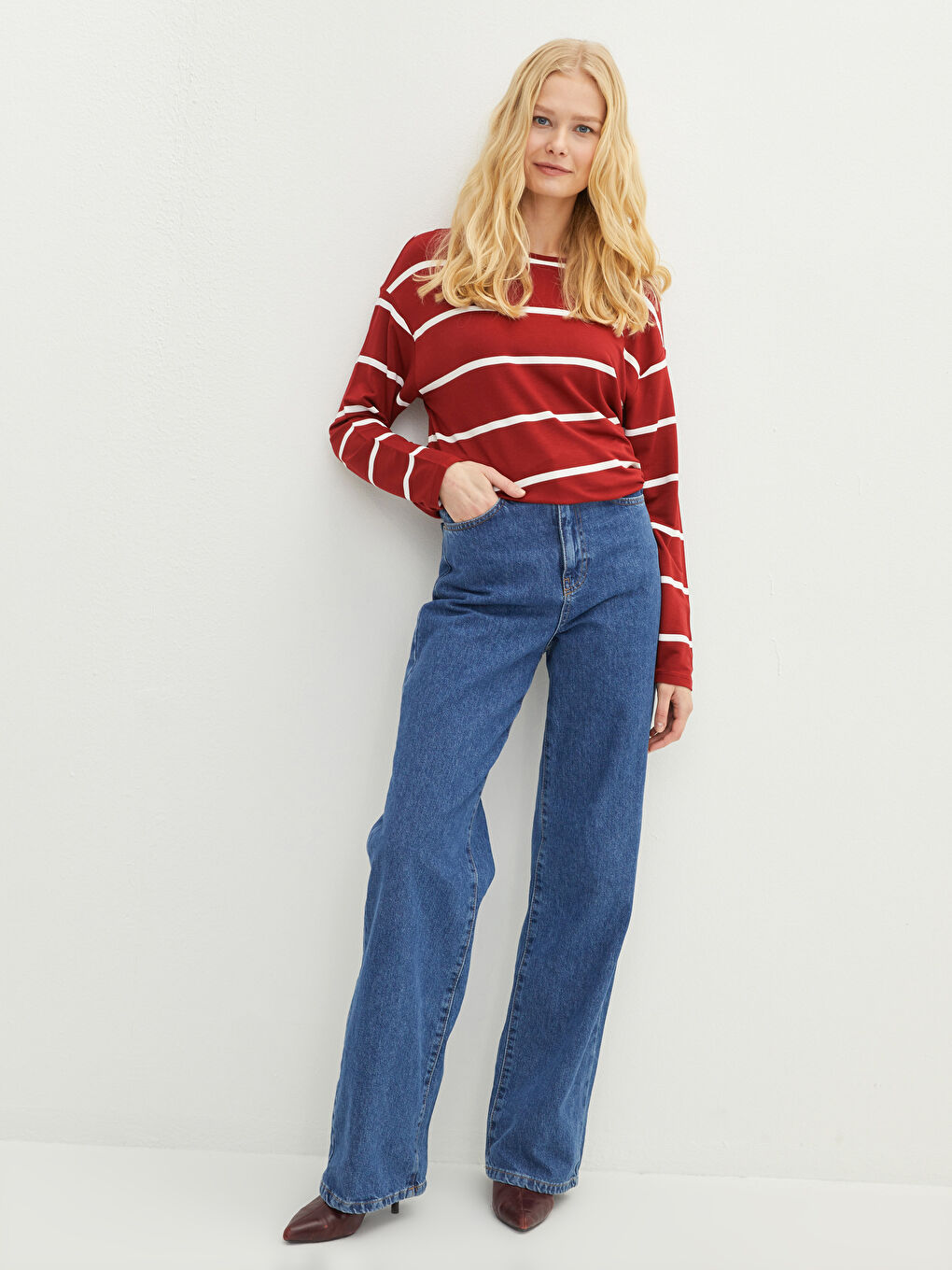 LCWAIKIKI Classic Crew Neck Striped Long Sleeve Women's Sweatshirt Tunic -S25162Z8-HLG