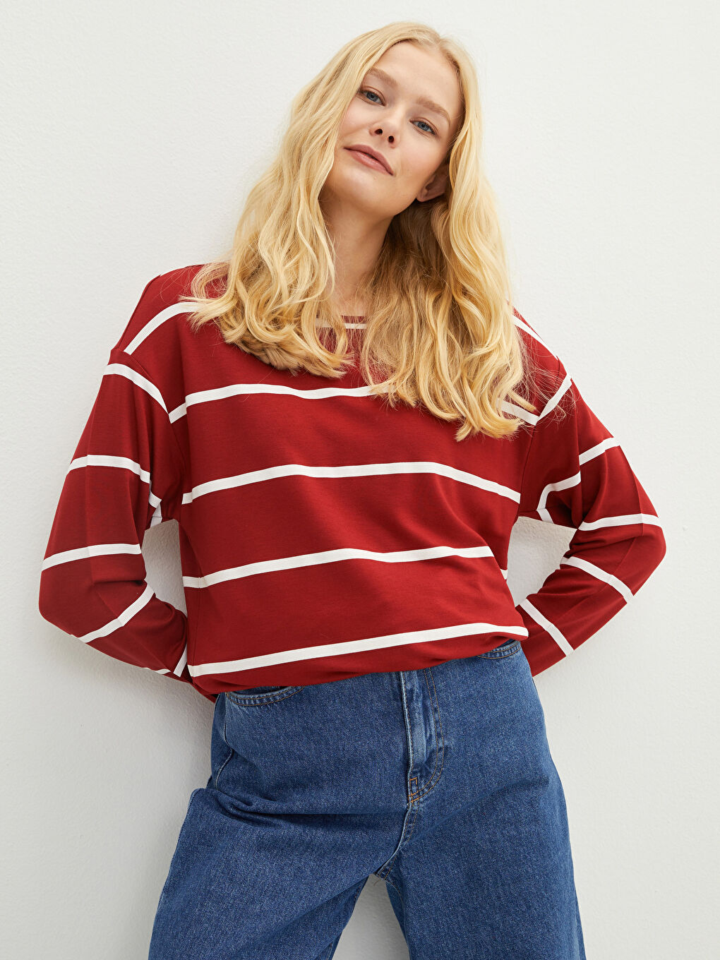 LCWAIKIKI Classic Crew Neck Striped Long Sleeve Women's Sweatshirt Tunic -S25162Z8-HLG