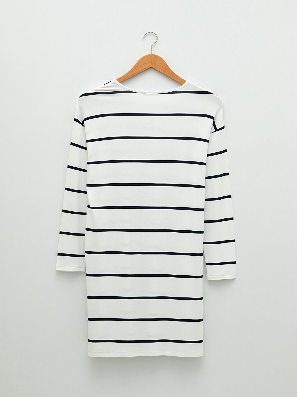 Beyaz Bisiklet Yaka Çizgili Uzun Kollu Kadın Sweatshirt Tunik-5