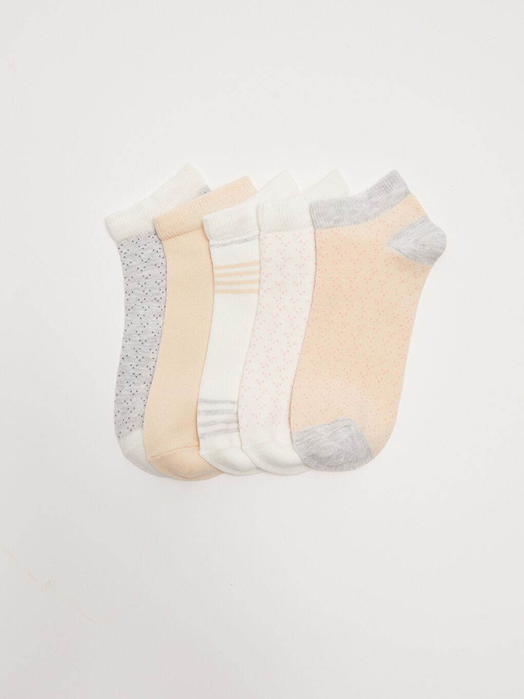 Pembe Desenli Kadın Patik Çorap 5'li