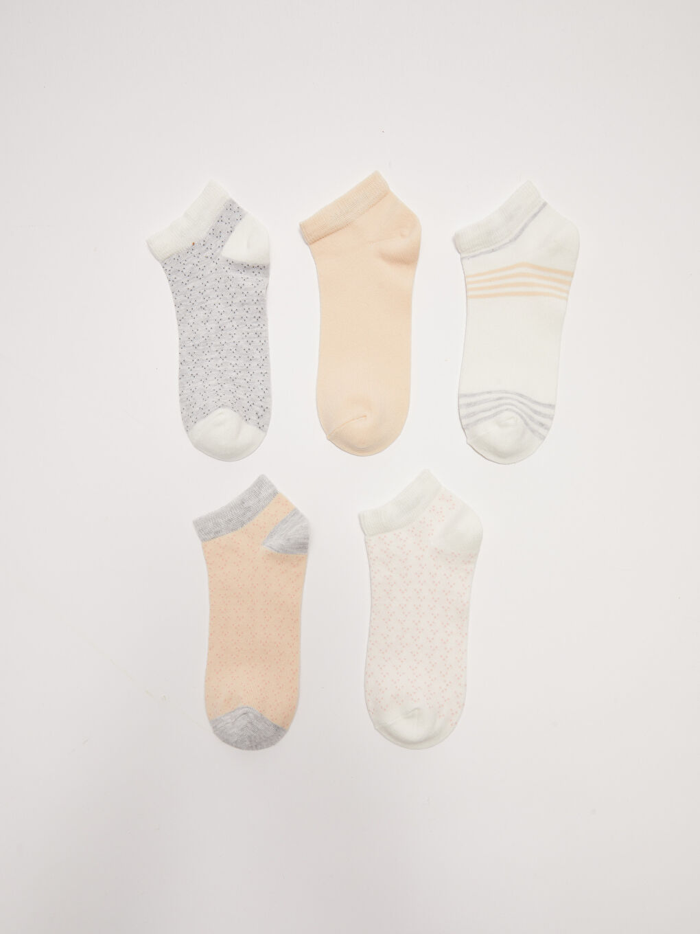 Pembe Desenli Kadın Patik Çorap 5'li-1