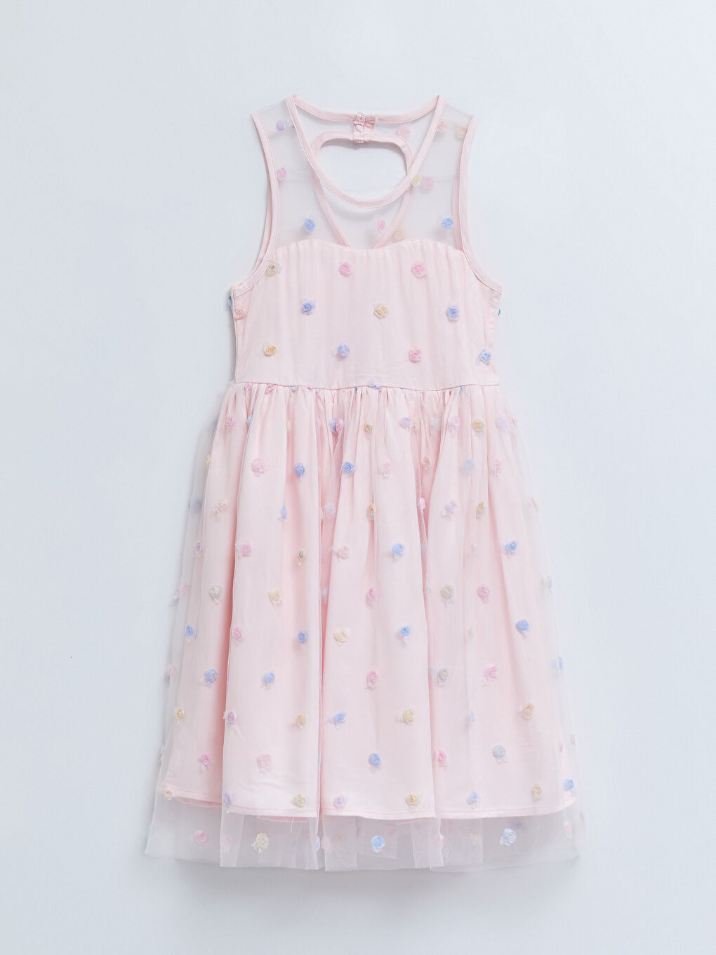 Pembe Bisiklet Yaka Çiçek Aplikeli Kız Çocuk Elbise
