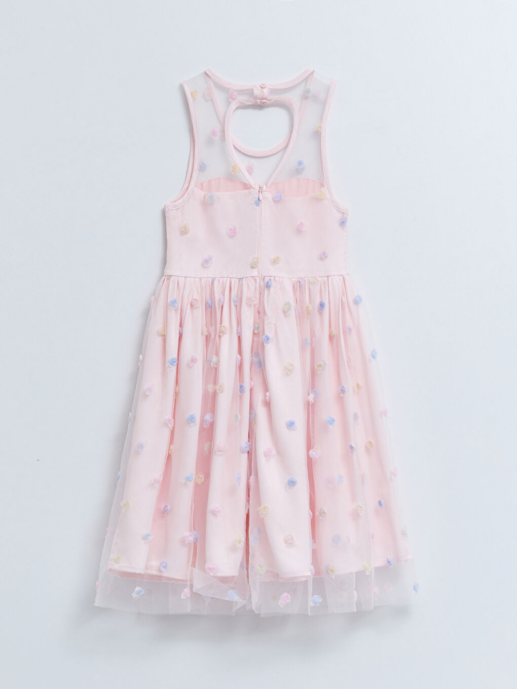 Pembe Bisiklet Yaka Çiçek Aplikeli Kız Çocuk Elbise-1