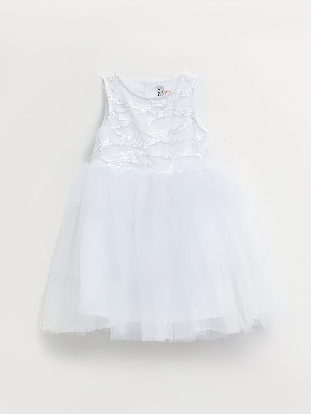 Ekru Bisiklet Yaka Nakış Detaylı Kız Çocuk Elbise