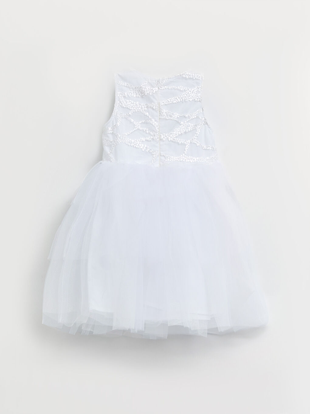 Ekru Bisiklet Yaka Nakış Detaylı Kız Çocuk Elbise-1