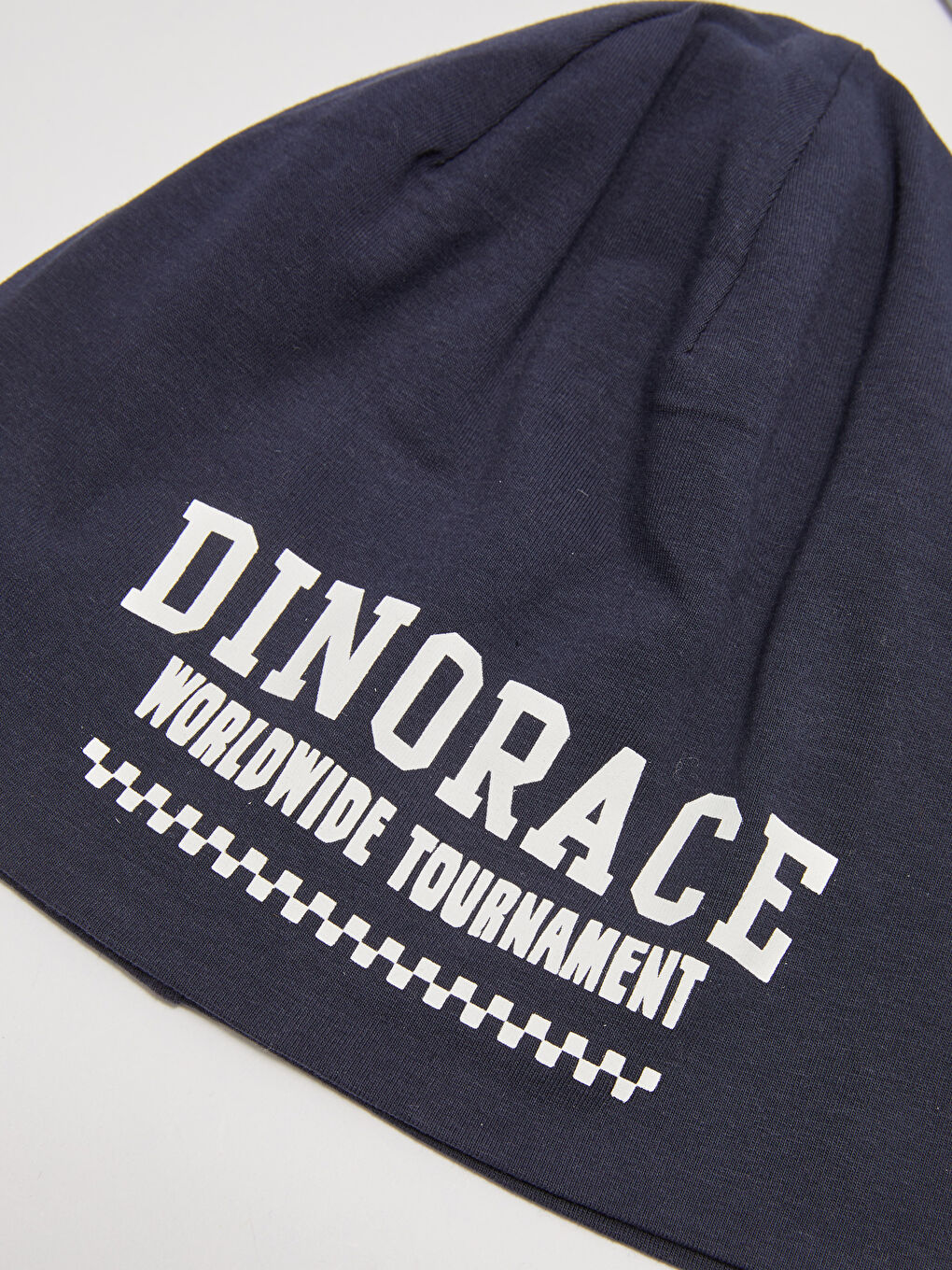 Gri Dinozor Baskılı Erkek Çocuk Bere 2'li-2