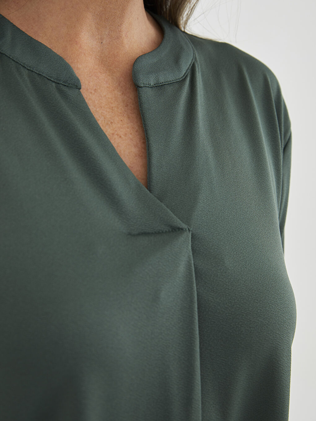 فستان بياقة بشق سادة كم قصير للسيدات-3