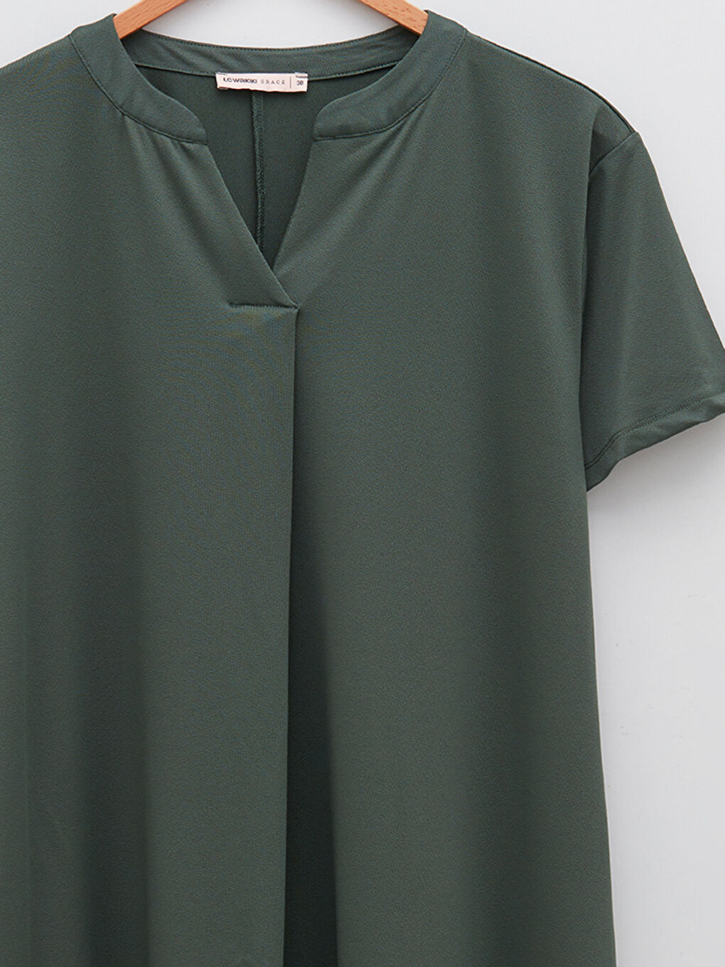 فستان بياقة بشق سادة كم قصير للسيدات-7