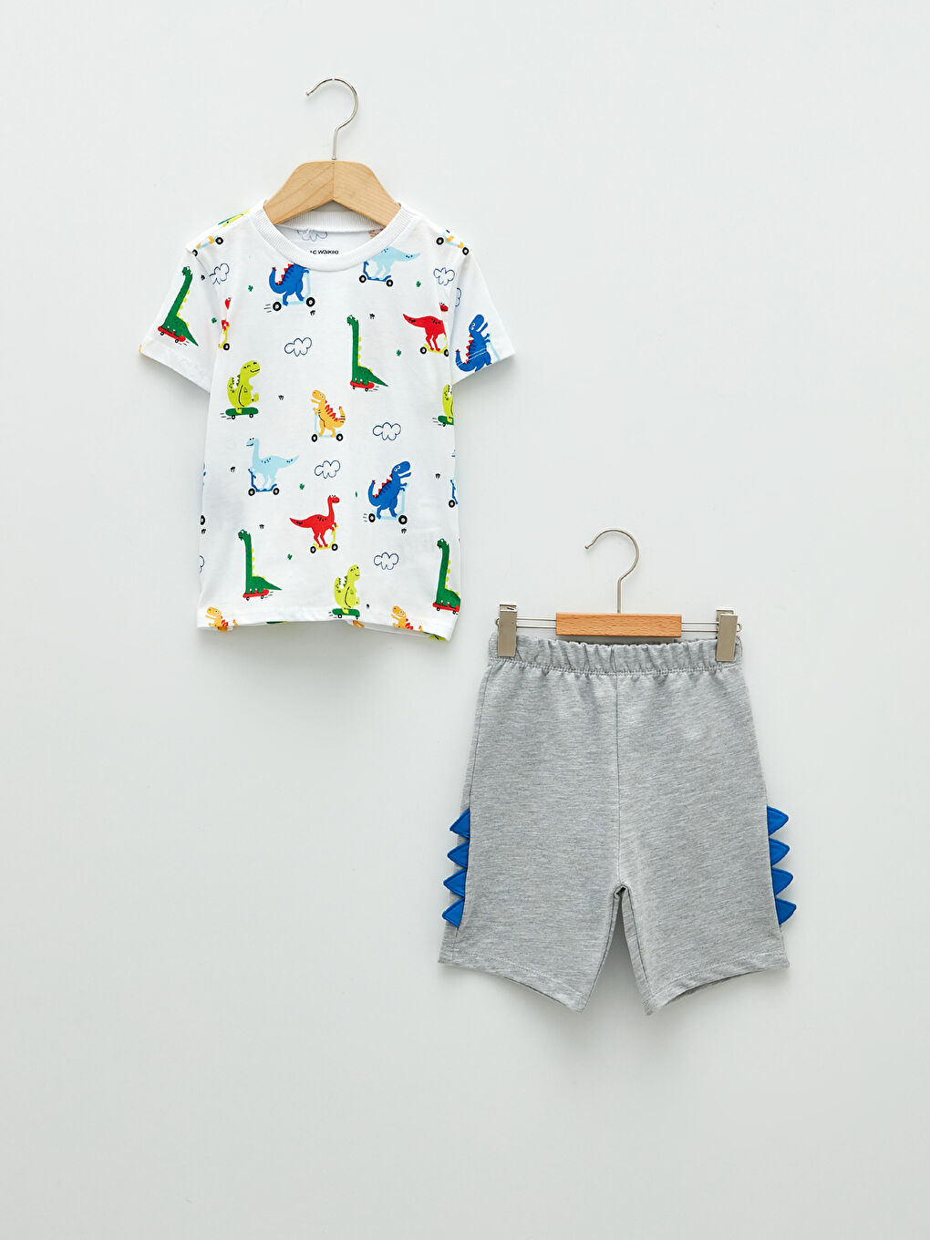 Crew Neck Short Sleeve Printed Baby Boys' T-Shirt and Shorts 2 Pack Set