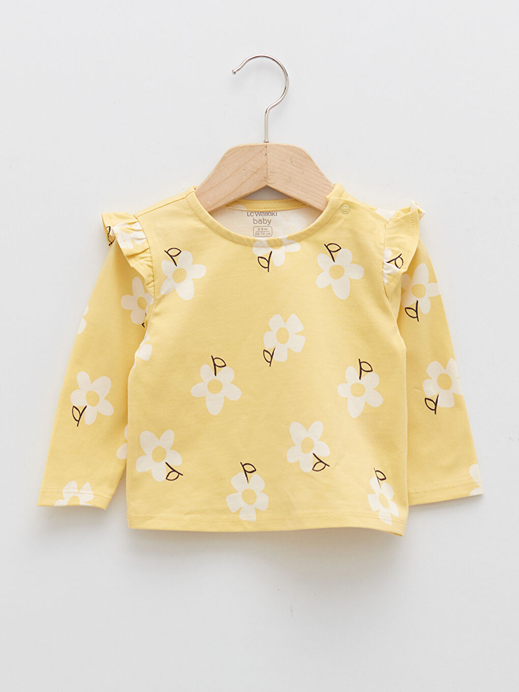 تيشيرت ياقة دائرية كم طويل مطبوع قطن بنات رضع - مجموعة من قطعتين-1