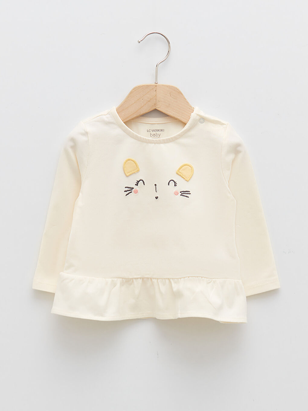 تيشيرت ياقة دائرية كم طويل مطبوع قطن بنات رضع - مجموعة من قطعتين-3