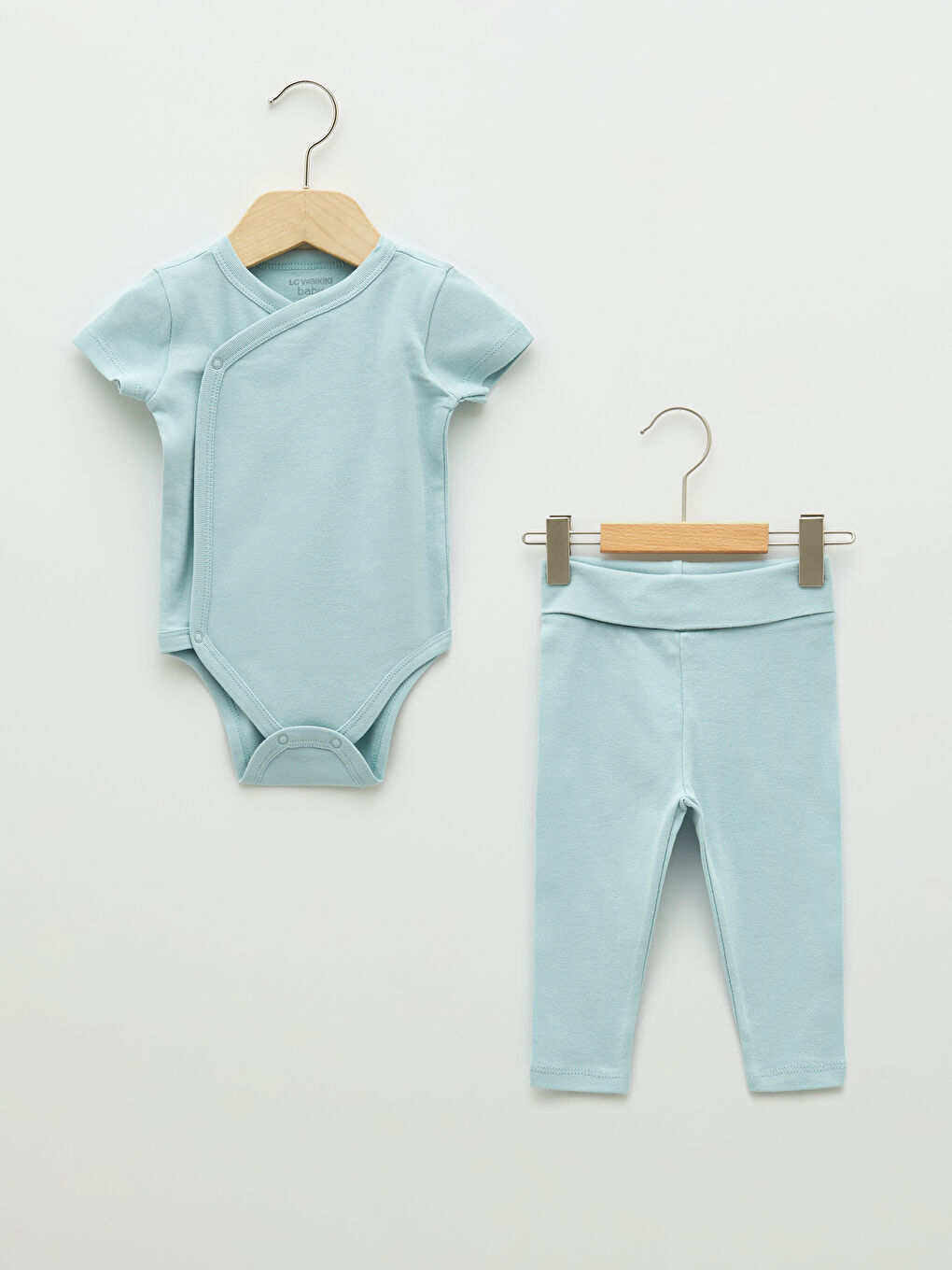 Ensemble 2 Pièces Bébé Garçon Basique Body à Manches Courtes et Pantalon à Boutons-Pression à Col en V