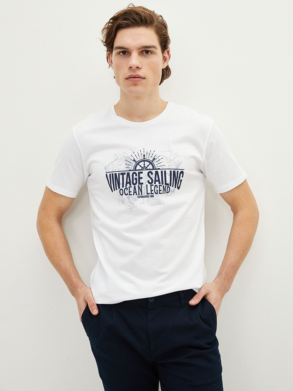 Crew Neck Short Sleeve Printed Combed Cotton Men's T-shirt-1