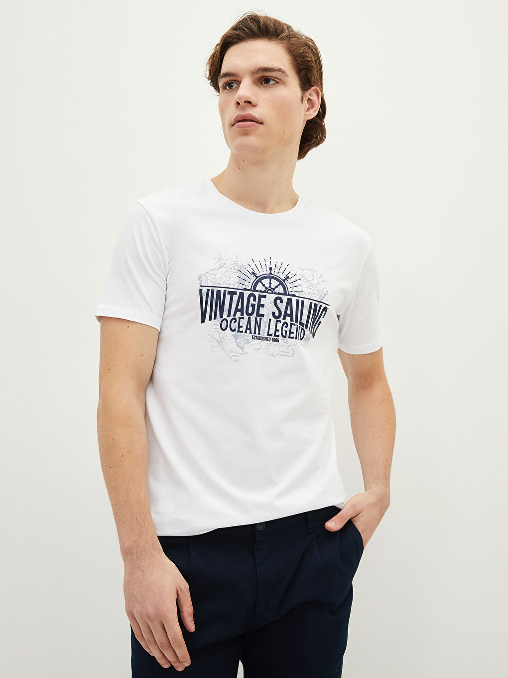 Crew Neck Short Sleeve Printed Combed Cotton Men's T-shirt-2