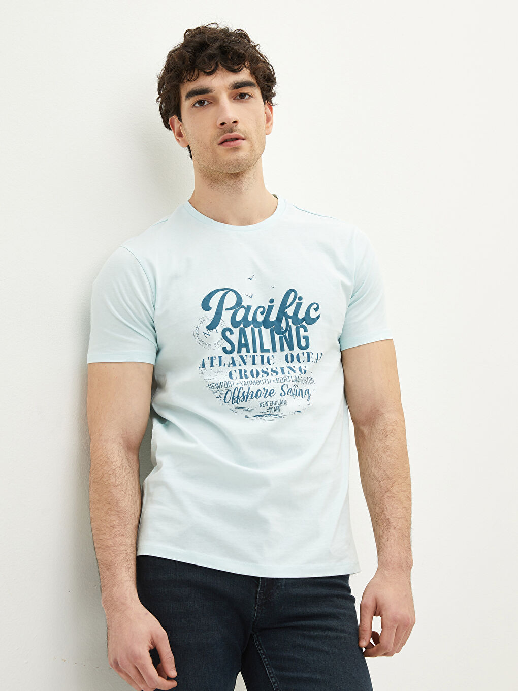 تيشيرت رجالي ياقة دائرية كم قصير مطبوع قطن ممشط