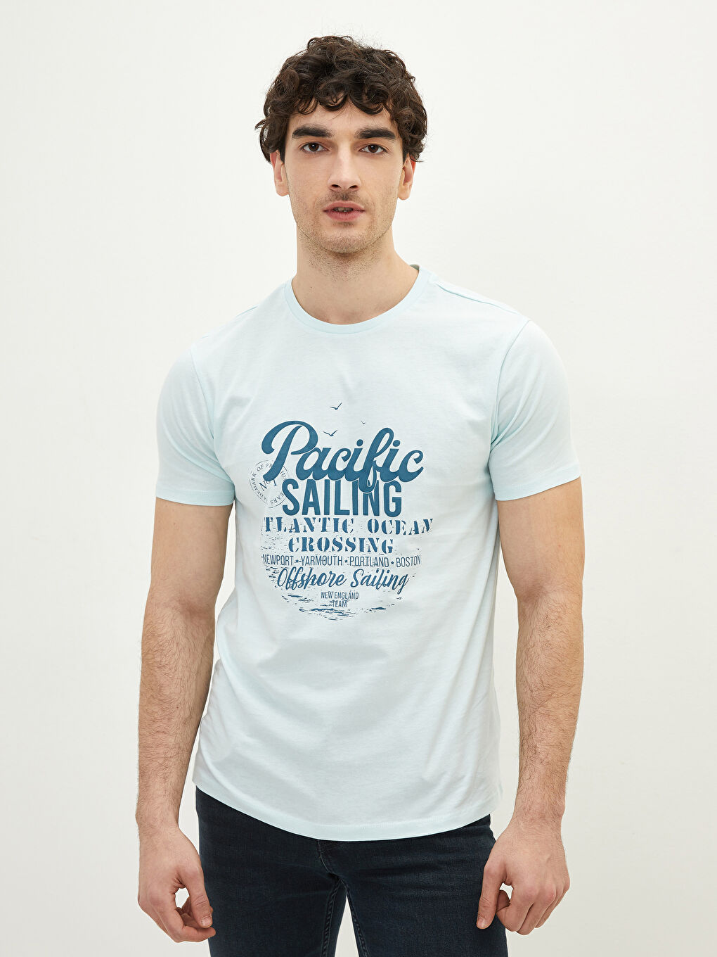 تيشيرت رجالي ياقة دائرية كم قصير مطبوع قطن ممشط-1