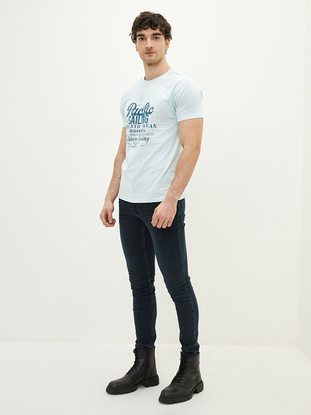 تيشيرت رجالي ياقة دائرية كم قصير مطبوع قطن ممشط-2