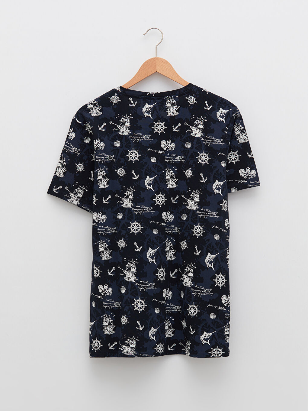Lacivert Bisiklet Yaka Kısa Kollu Baskılı Penye Erkek Tişört-6