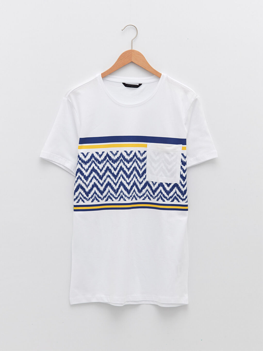 Beyaz Bisiklet Yaka Kısa Kollu Desenli Penye Erkek Tişört-5