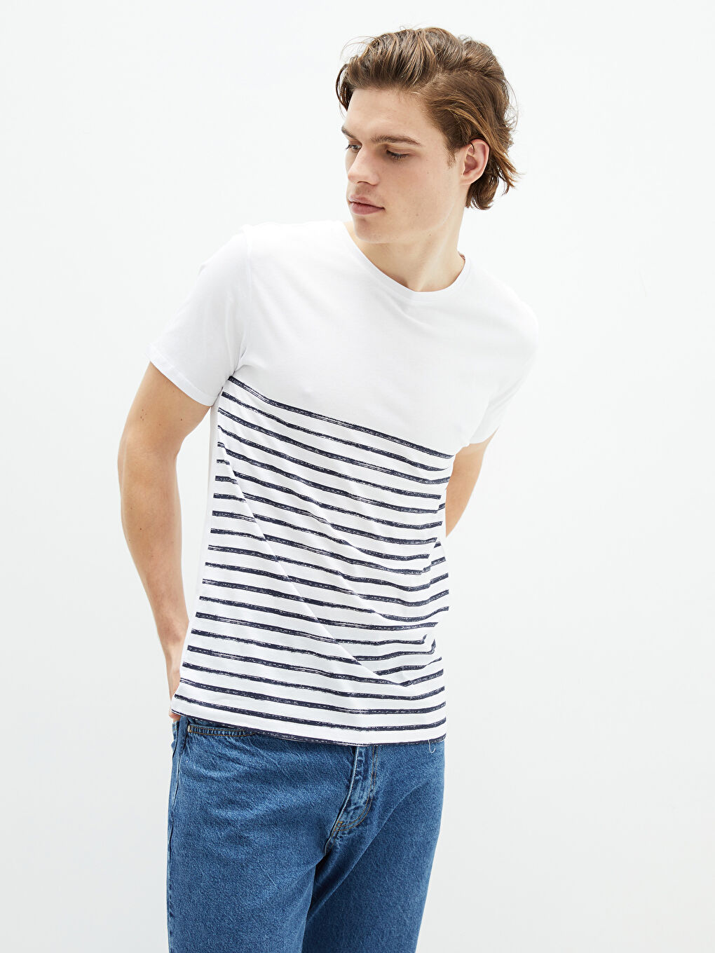 Crew Neck Short Sleeve Striped Jersey Men's T-Shirt