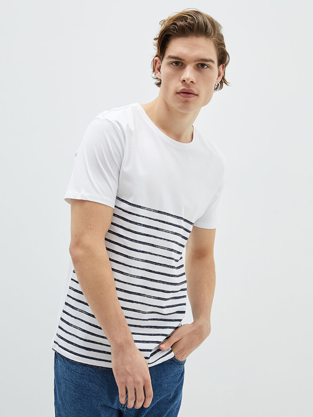 Crew Neck Short Sleeve Striped Jersey Men's T-Shirt-1